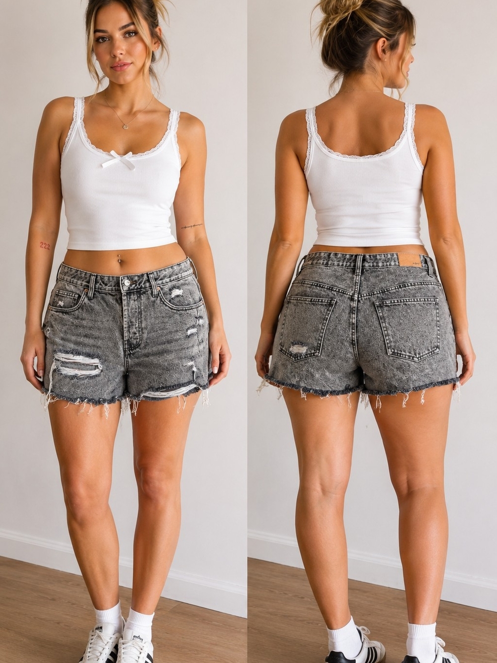 Aeropostale Black Acid Wash Distressed Denim Shorts